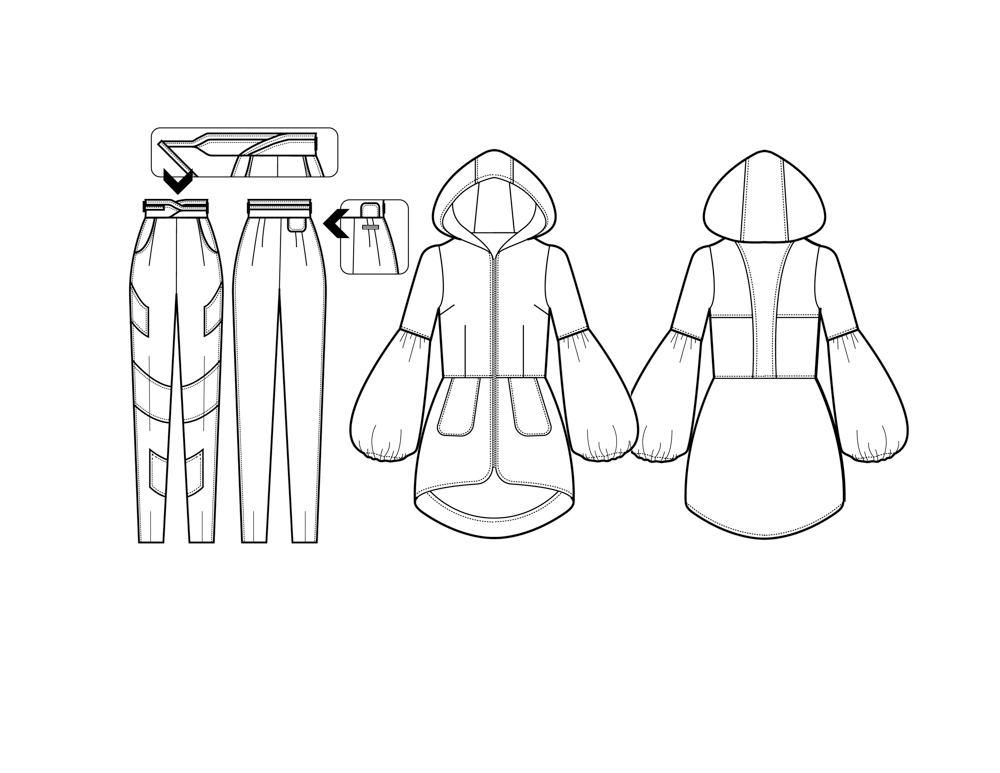 vector drawing of jacket and pants